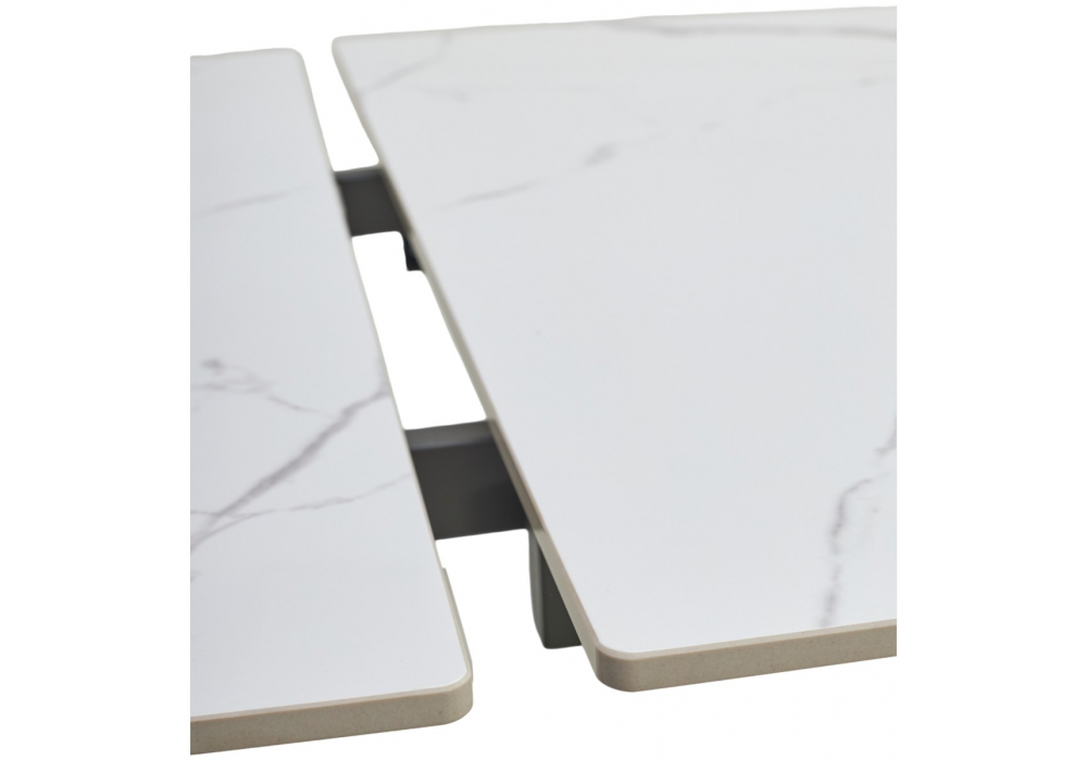 фото керамический стол раскладной woodville estebio 160 gloss statuario white solid ceramic / серый металлик 593891 | 220svet.ru