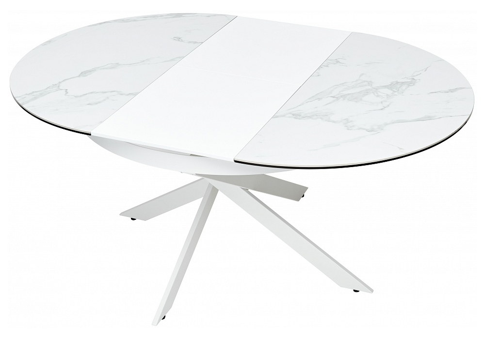 фото керамический стол расклладной woodville trento 120 high gloss statuario белый мрамор глянцевый керамика / белый каркас 368774 | 220svet.ru
