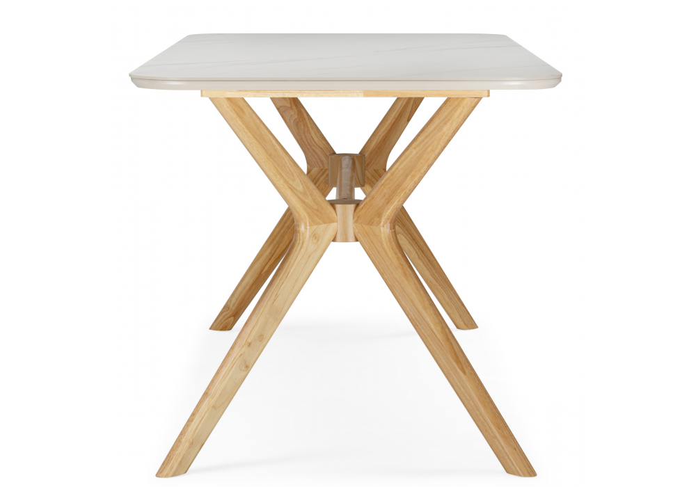 фото керамический стол 180x80 woodville unika белый спеченный камень / светлое дерево 15920 | 220svet.ru