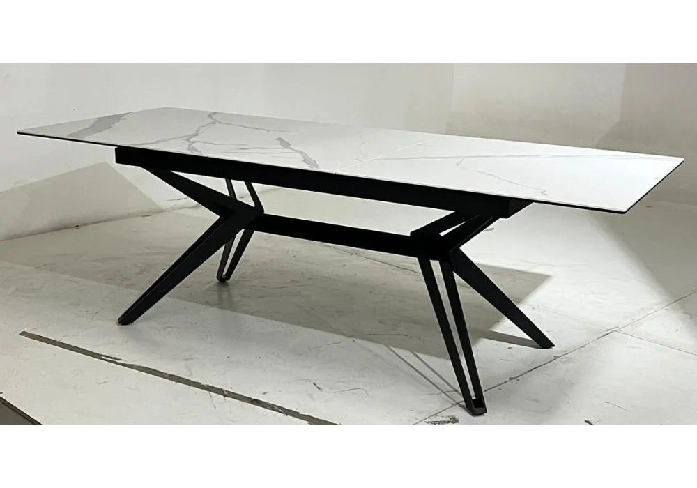 фото стеклянный стол раскладной woodville urbino 180 керамика matte statuario белый мрамор матовый / черный 539687 | 220svet.ru