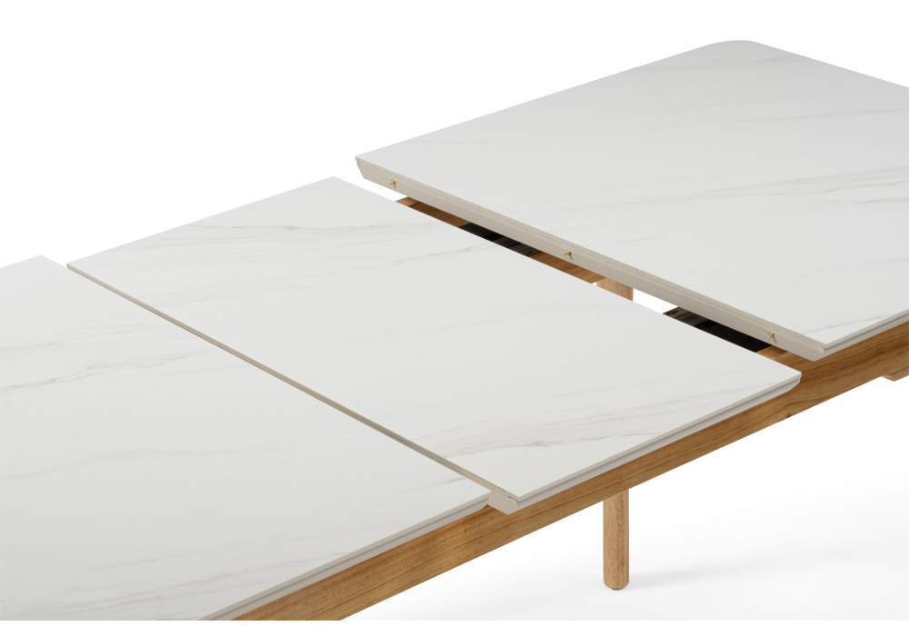 фото керамический стол раскладной 140(180)x80 woodville halmar белый спеченный камень / светлое дерево 15919 | 220svet.ru