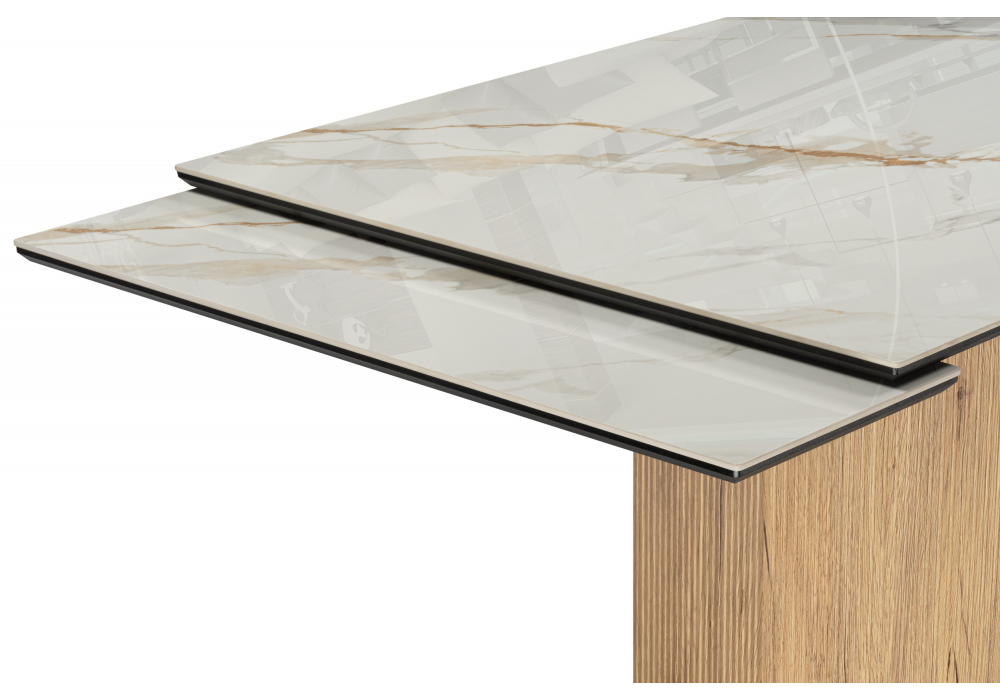 фото керамический стол раскладной 180(240)x90 woodville монерон calacatta gold / дуб монтана 621194 | 220svet.ru