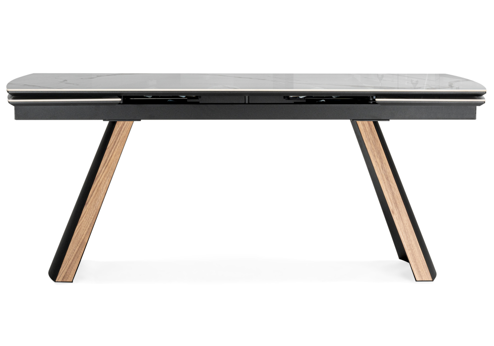 фото керамический стол раскладной 180(260)x90 woodville симмон statuario titan gloss / черный / орех дуб монтана 621517 | 220svet.ru
