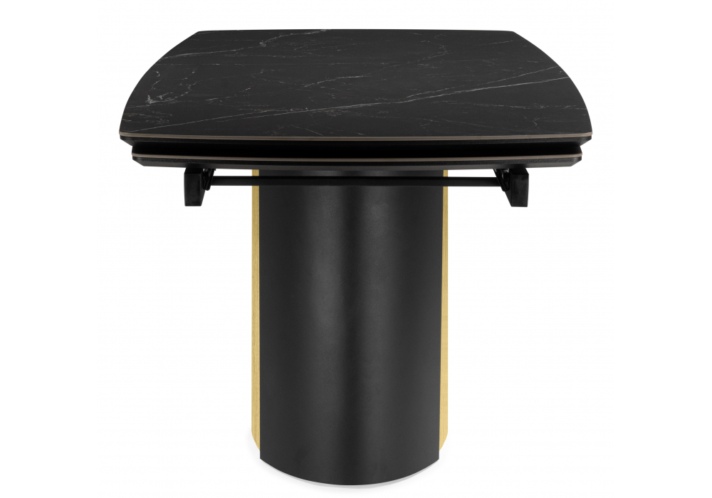 фото керамический стол раскладной 180(220)x90 woodville бовер  черный мрамор дуб натуральный 631623 | 220svet.ru