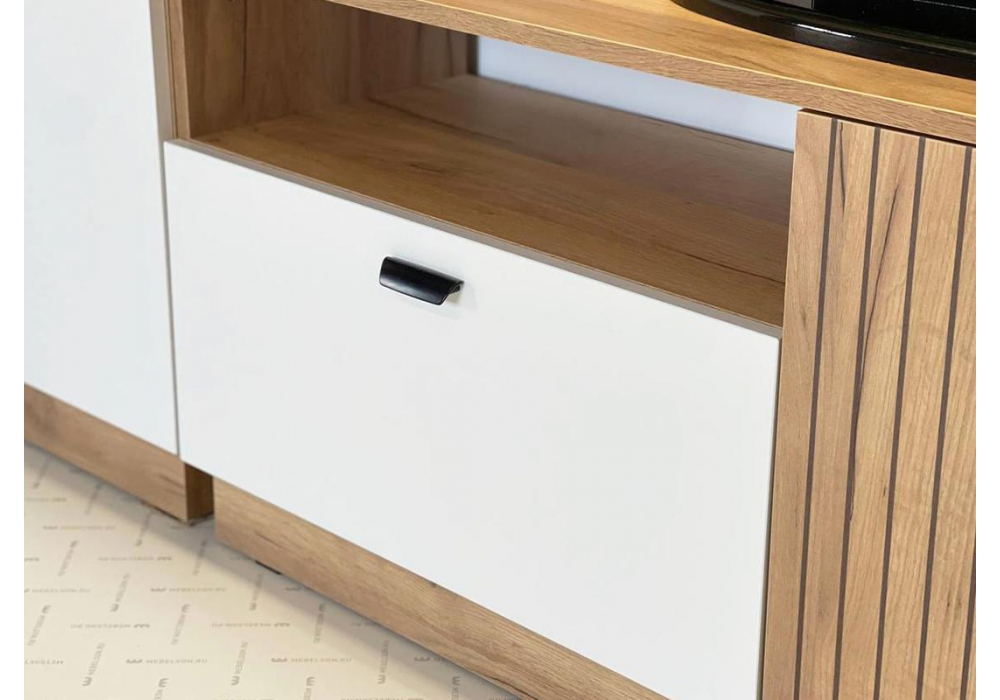 фото тв-тумба woodville моди дуб крафт золотой / белое дерево 570025 | 220svet.ru