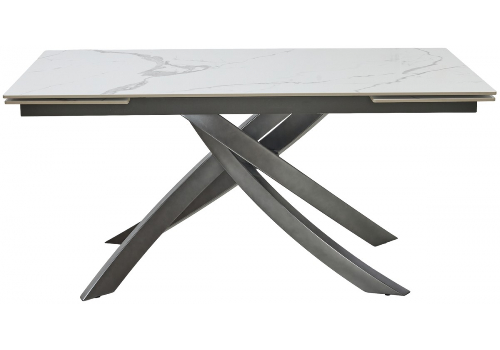 фото керамический стол раскладной woodville estebio 160 gloss statuario white solid ceramic / серый металлик 593891 | 220svet.ru