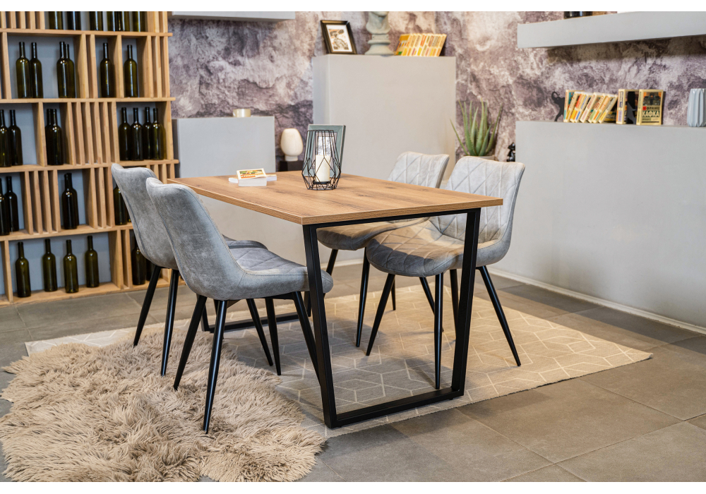 фото стол деревянный woodville лота лофт 140 25 мм дуб вотан / матовый черный 489611 | 220svet.ru