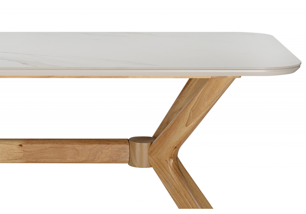 фото керамический стол 180x80 woodville unika белый спеченный камень / светлое дерево 15920 | 220svet.ru