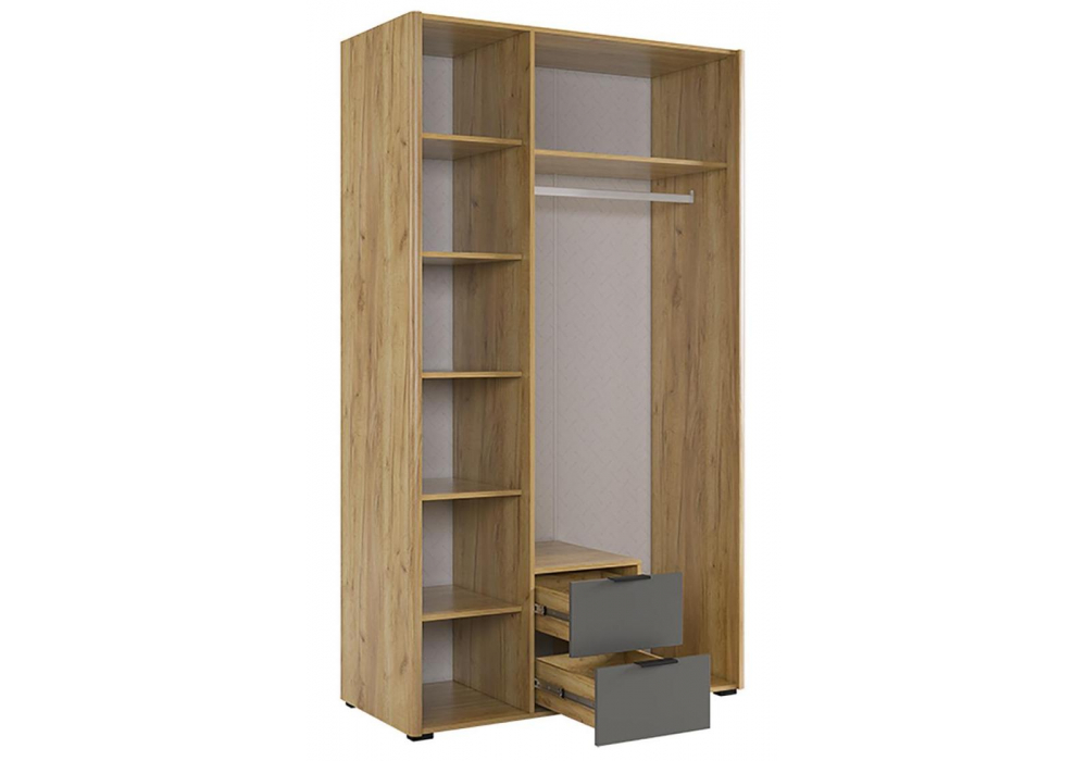 фото шкаф woodville адам трехдверный с зеркалом дуб крафт золотой / графит 576857 | 220svet.ru