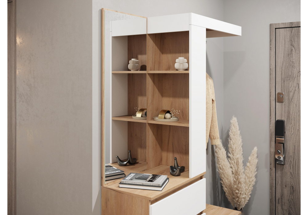 фото прихожая комплектация 1 woodville элла белый / дуб крафт золото 592507 | 220svet.ru