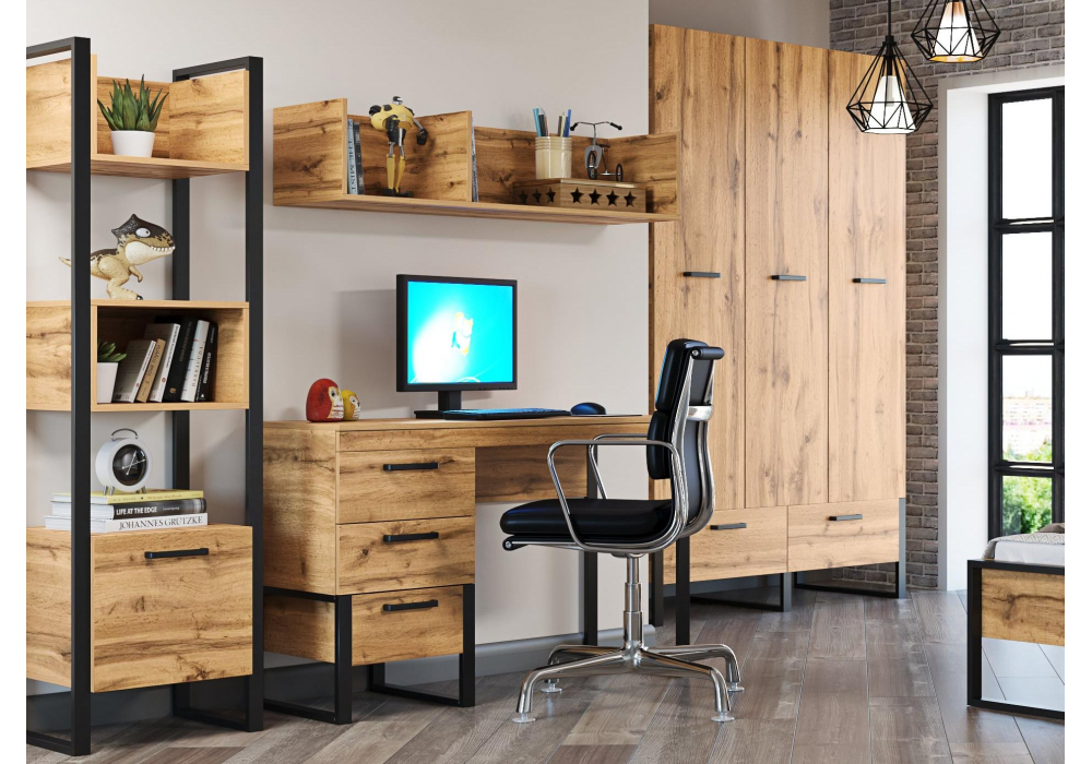 фото стеллаж woodville iris дуб вотан / черный муар 406522 | 220svet.ru