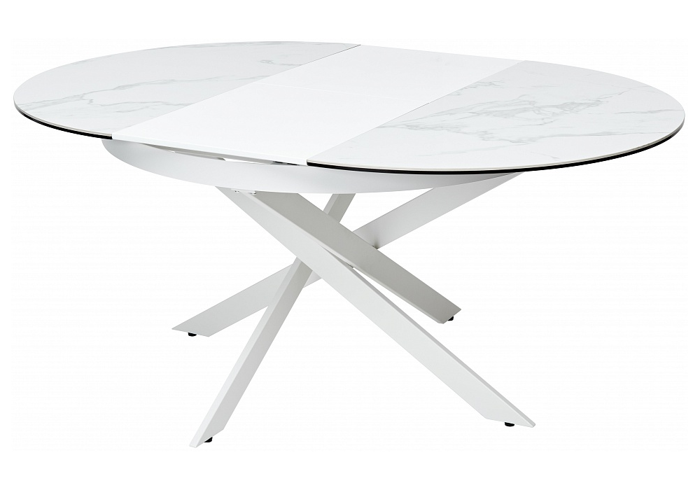 фото керамический стол расклладной woodville trento 120 high gloss statuario белый мрамор глянцевый керамика / белый каркас 368774 | 220svet.ru