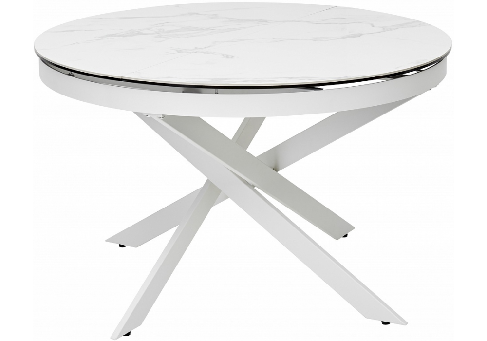 фото керамический стол расклладной woodville trento 120 high gloss statuario белый мрамор глянцевый керамика / белый каркас 368774 | 220svet.ru