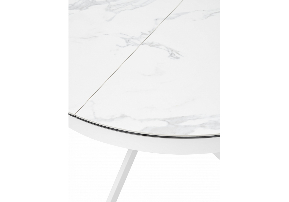 фото керамический стол расклладной woodville trento 120 high gloss statuario белый мрамор глянцевый керамика / белый каркас 368774 | 220svet.ru