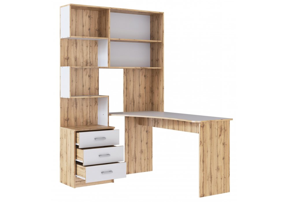 фото компьютерный стол woodville ганор правый дуб вотан / белый 602812 | 220svet.ru