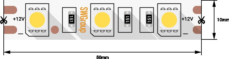 фото лента swg 14,4w/m  60led/m 5050smd холодный белый 5m swg560-12-14.4-uw-м 009263 | 220svet.ru