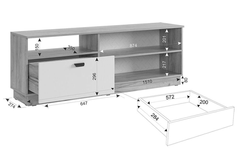 фото тв-тумба woodville моди дуб крафт золотой / белое дерево 570025 | 220svet.ru