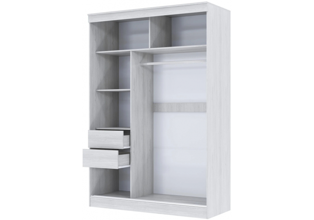 фото шкаф-купе woodville москана-2 1,5м анкор светлый / зеркало / лакобель белый 614766 | 220svet.ru