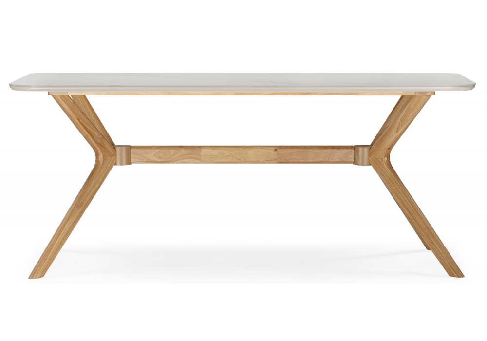 фото керамический стол 180x80 woodville unika белый спеченный камень / светлое дерево 15920 | 220svet.ru