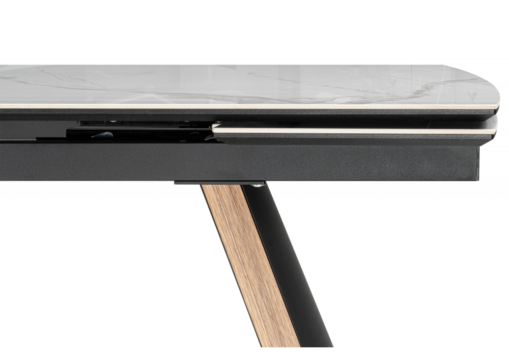 фото керамический стол раскладной 180(260)x90 woodville симмон statuario titan gloss / черный / орех дуб монтана 621517 | 220svet.ru