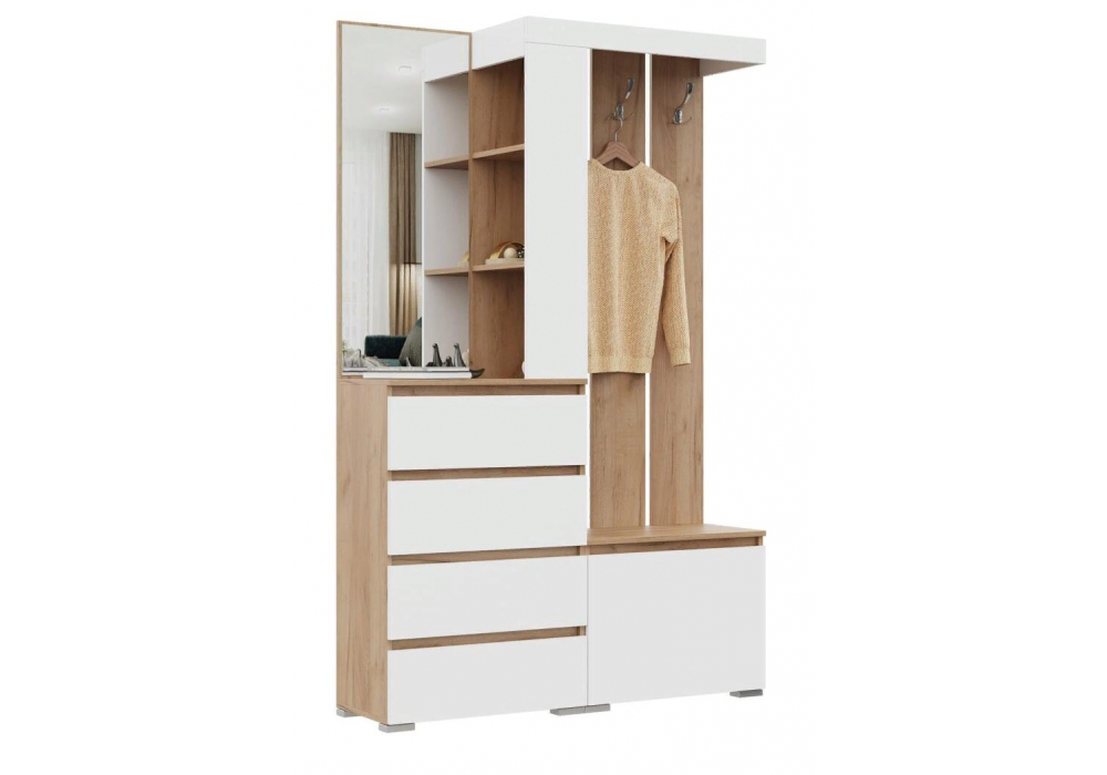 фото прихожая комплектация 1 woodville элла белый / дуб крафт золото 592507 | 220svet.ru