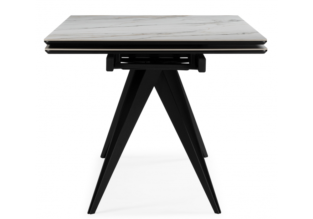 фото керамический стол раскладной 160(220)х89 woodville дарвин белый с прожилками gilt white / черный 625989 | 220svet.ru