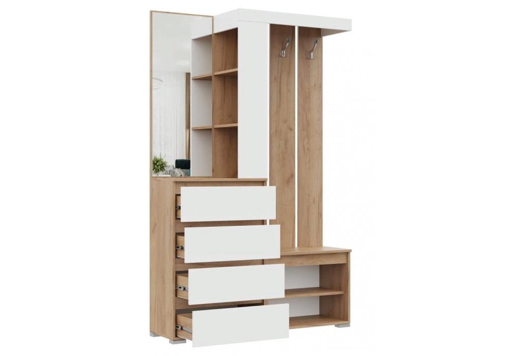 фото прихожая комплектация 1 woodville элла белый / дуб крафт золото 592507 | 220svet.ru