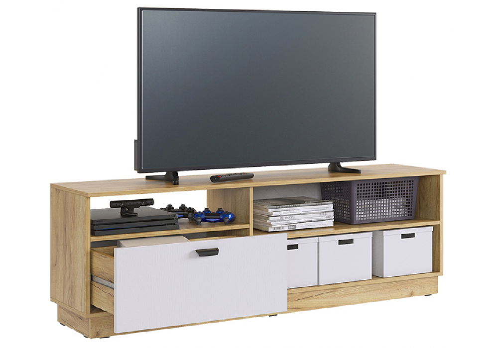 фото тв-тумба woodville моди дуб крафт золотой / белое дерево 570025 | 220svet.ru