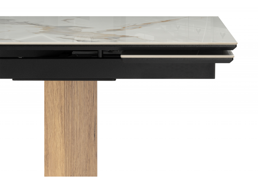 фото керамический стол раскладной 180(240)x90 woodville монерон calacatta gold / дуб монтана 621194 | 220svet.ru