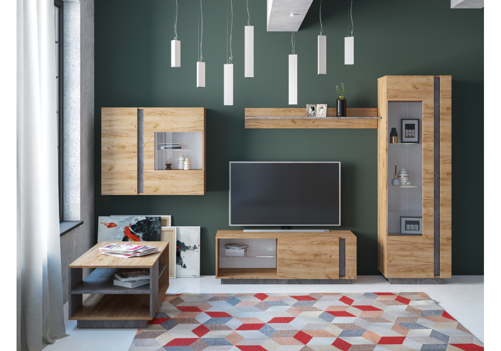 фото журнальный стол woodville арчи дуб золотой craft / камень темный 339643 | 220svet.ru