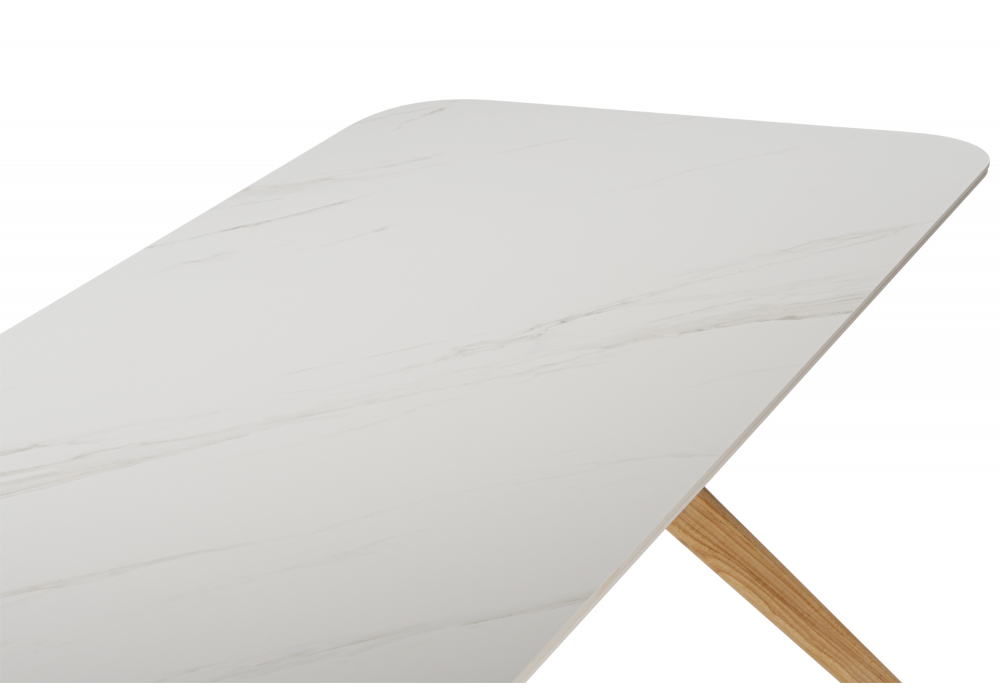 фото керамический стол 180x80 woodville unika белый спеченный камень / светлое дерево 15920 | 220svet.ru