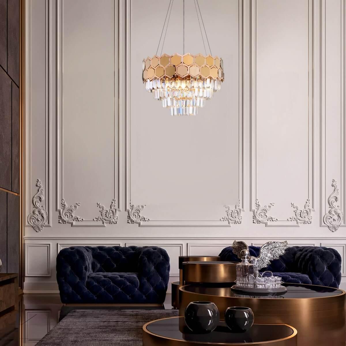 фото подвесная люстра eurosvet ariana 10124/5 золото/прозрачный хрусталь strotskis smart | 220svet.ru