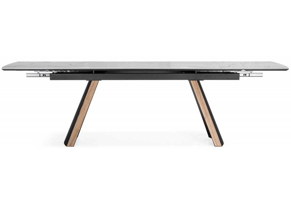 фото керамический стол раскладной 180(260)x90 woodville симмон statuario titan gloss / черный / орех дуб монтана 621517 | 220svet.ru