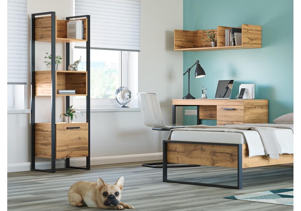 фото стеллаж woodville iris дуб вотан / черный муар 406522 | 220svet.ru