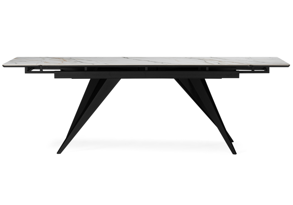 фото керамический стол раскладной 160(220)х89 woodville дарвин белый с прожилками gilt white / черный 625989 | 220svet.ru