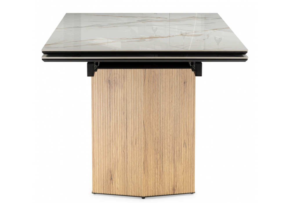 фото керамический стол раскладной 180(240)x90 woodville монерон calacatta gold / дуб монтана 621194 | 220svet.ru