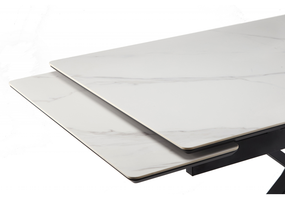 фото керамический стол раскладной 140(200)х80 woodville старлайт snow alpin white / черный 622891 | 220svet.ru